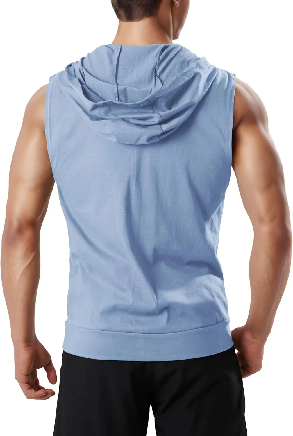 Ohoo Men's Slim Fit Workout Hooded Tank Tops Two Way Zip Up Sleeveless Gym Shirts Bodybuilding Hoodies 100% Cotton