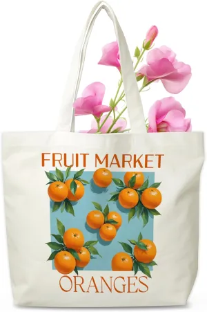 Oranges Canvas Tote Bag, Fruit Market Grocery Bag, Farmers Market Tote, Orange Beach Bag Gifts For Women Oranges Lovers Friends Family, Funny Spring Summer Party Reusable Shopping Bag, 05