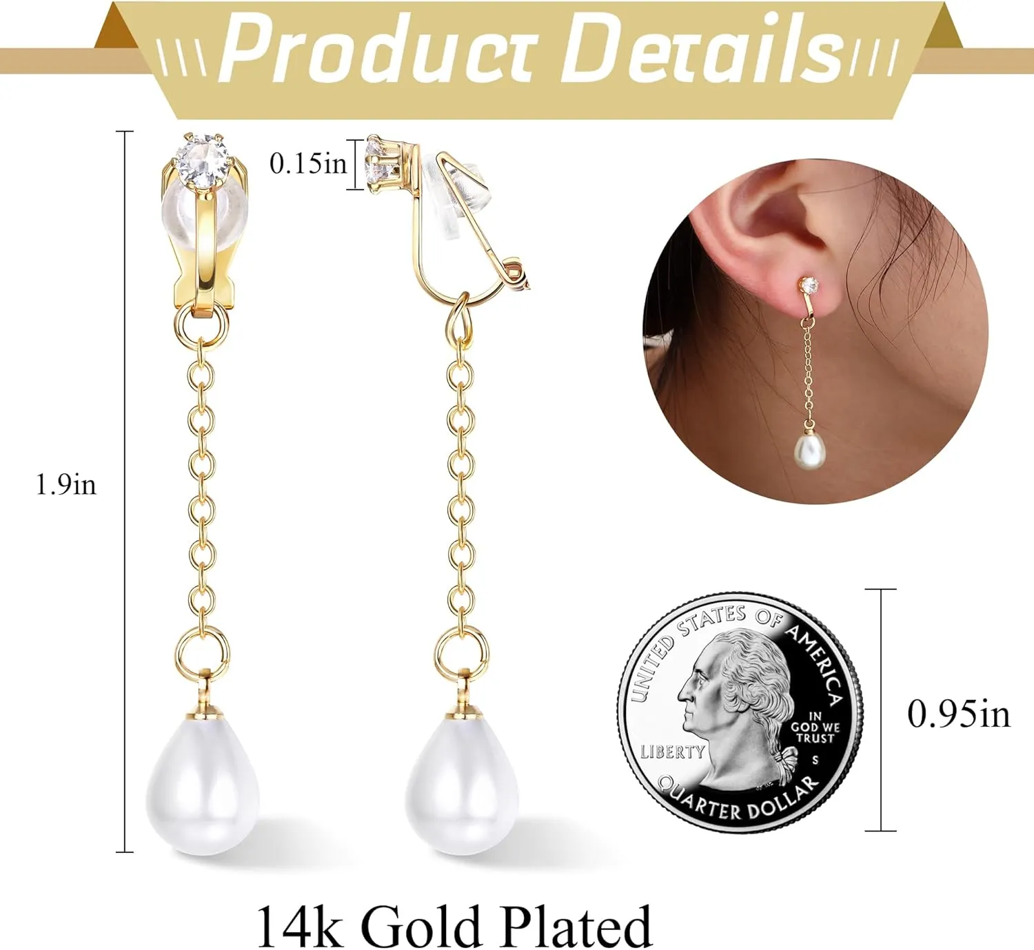 ORAZIO Clip On Earrings,Pearl Clip on Earrings for Women Long Pearl Drop Dangle Earrings,Lightweight Bow Heart CZ Clip On Hoop Earrings - Statement Fake Earrings Ear Clips Jewelry for Wedding Bridal
