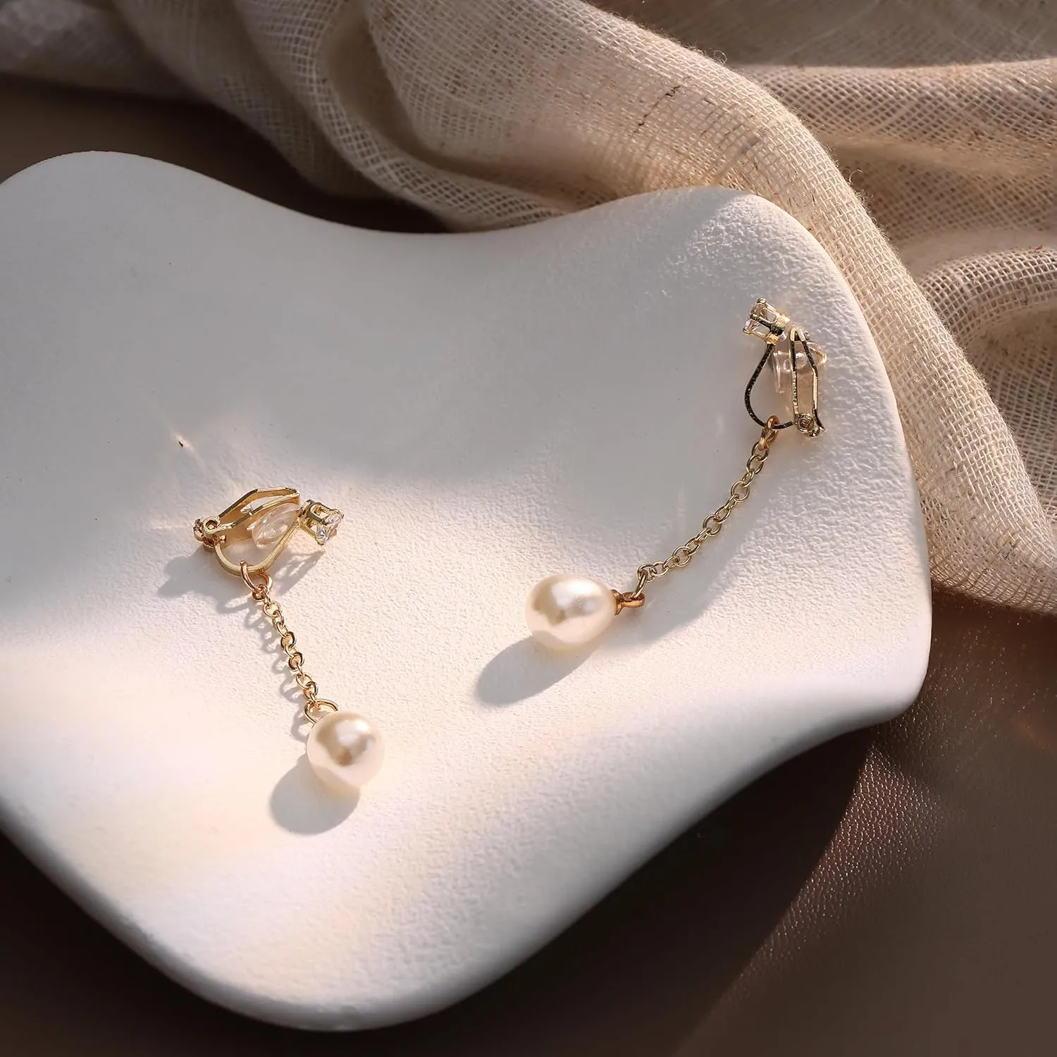 ORAZIO Clip On Earrings,Pearl Clip on Earrings for Women Long Pearl Drop Dangle Earrings,Lightweight Bow Heart CZ Clip On Hoop Earrings - Statement Fake Earrings Ear Clips Jewelry for Wedding Bridal