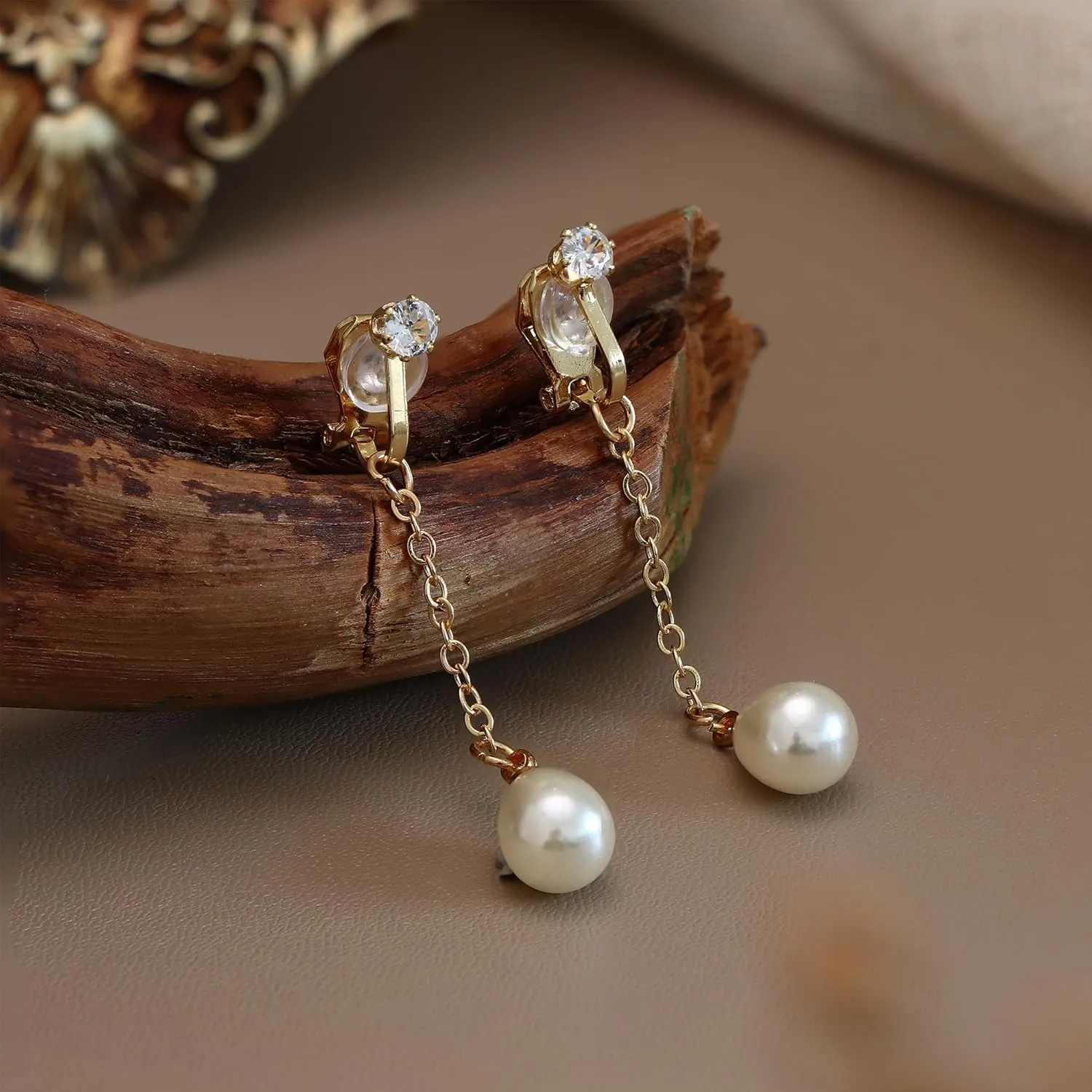 ORAZIO Clip On Earrings,Pearl Clip on Earrings for Women Long Pearl Drop Dangle Earrings,Lightweight Bow Heart CZ Clip On Hoop Earrings - Statement Fake Earrings Ear Clips Jewelry for Wedding Bridal