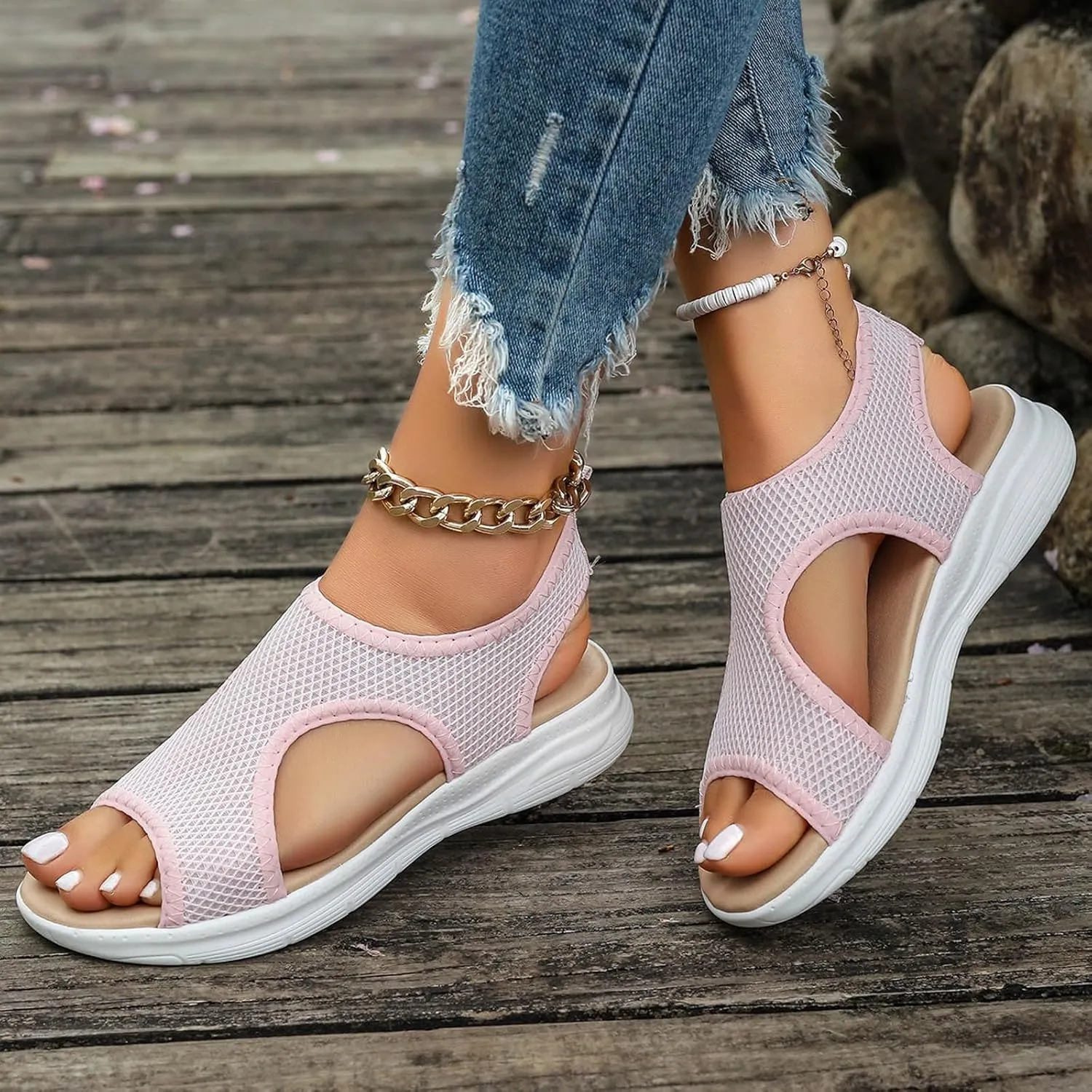 Orthopedic Sandals for Women Slip On Solid Color Mesh Wedge Sandals Summer Fashion Sport Breathable Casual Sandals