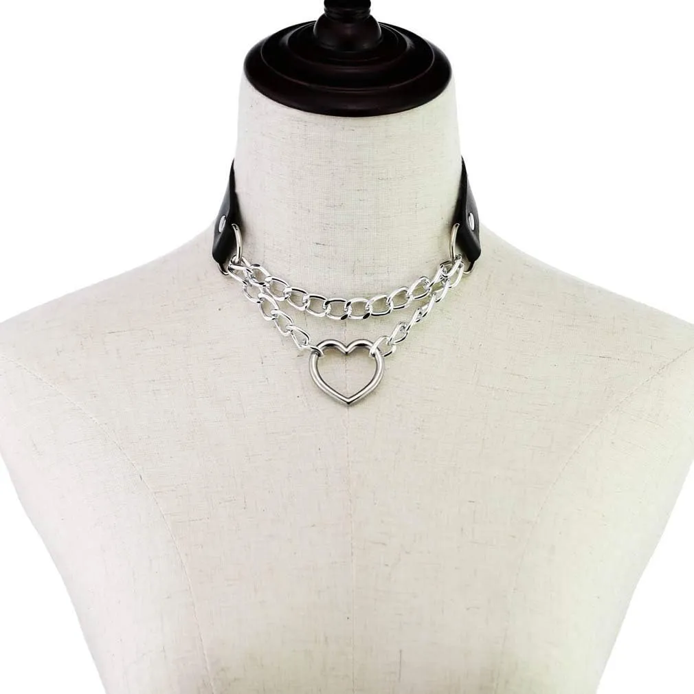 Outman Pack of 3Pcs Leather Punk Goth Choker Necklaces Collar Necklaces Collarbone Chain for Women