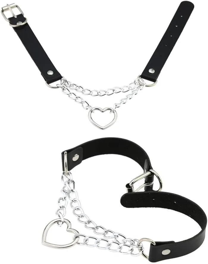Outman Pack of 3Pcs Leather Punk Goth Choker Necklaces Collar Necklaces Collarbone Chain for Women