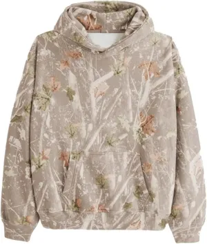 Oversize Camo Maple Leaf Branch Hoodies for Men Women Y2K Baggy Fleece Hooded Sweatshirt Pullover with Pocket