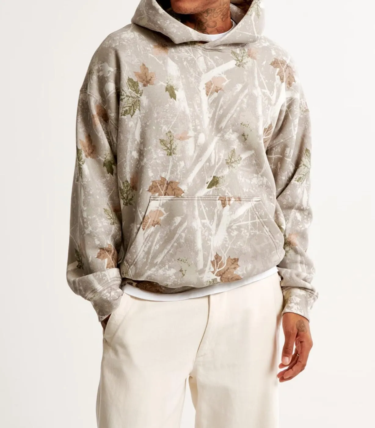 Oversize Camo Maple Leaf Branch Hoodies for Men Women Y2K Baggy Fleece Hooded Sweatshirt Pullover with Pocket