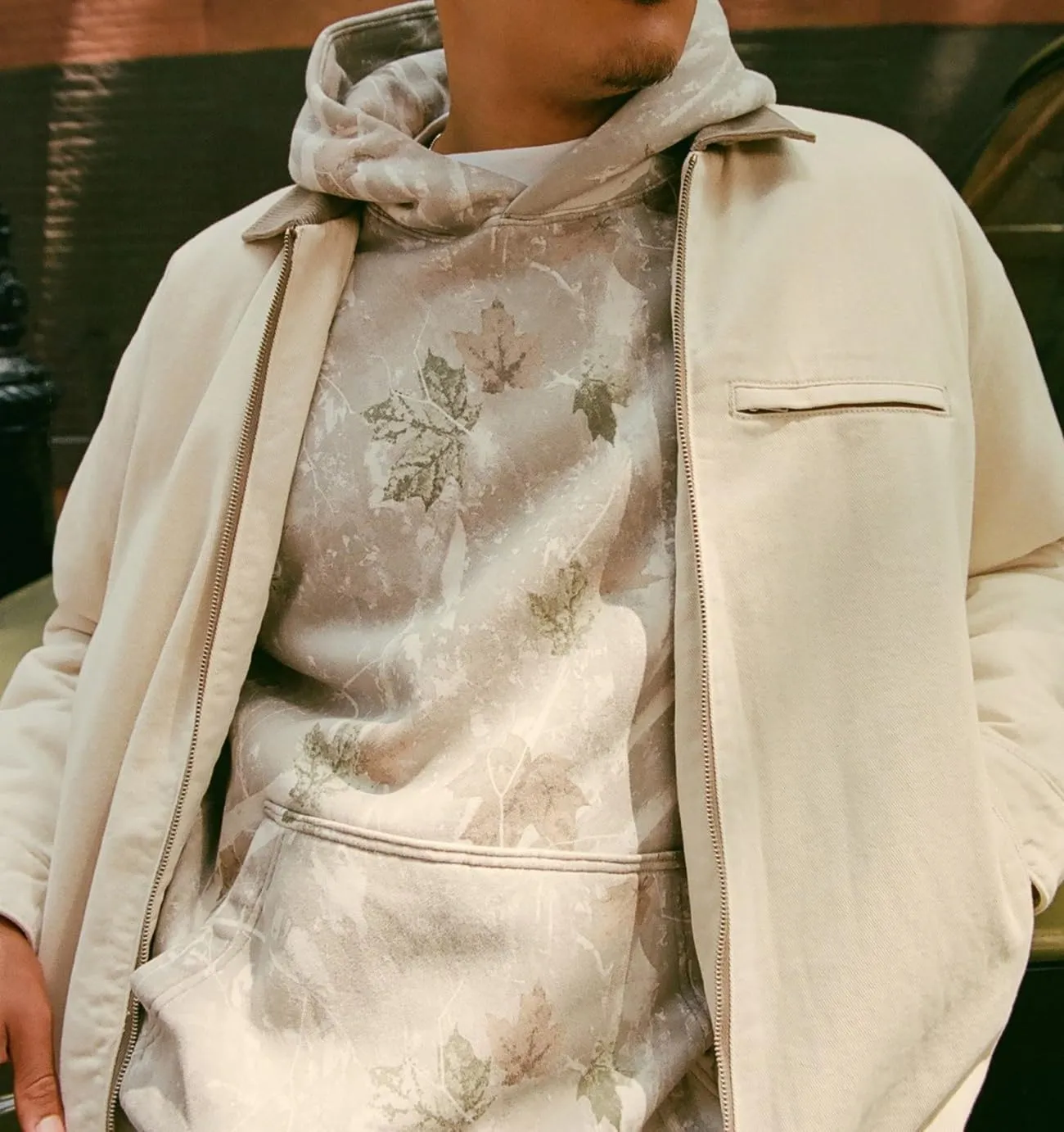 Oversize Camo Maple Leaf Branch Hoodies for Men Women Y2K Baggy Fleece Hooded Sweatshirt Pullover with Pocket