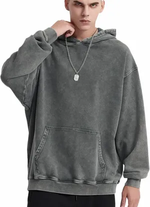 Oversized Hoodie for Men Plain Cotton Hooded Sweatshirt Vintage Streetwear Casual Hoodies Pullover with Pockets