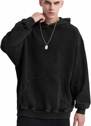Oversized Hoodie for Men Plain Cotton Hooded Sweatshirt Vintage Streetwear Casual Hoodies Pullover with Pockets