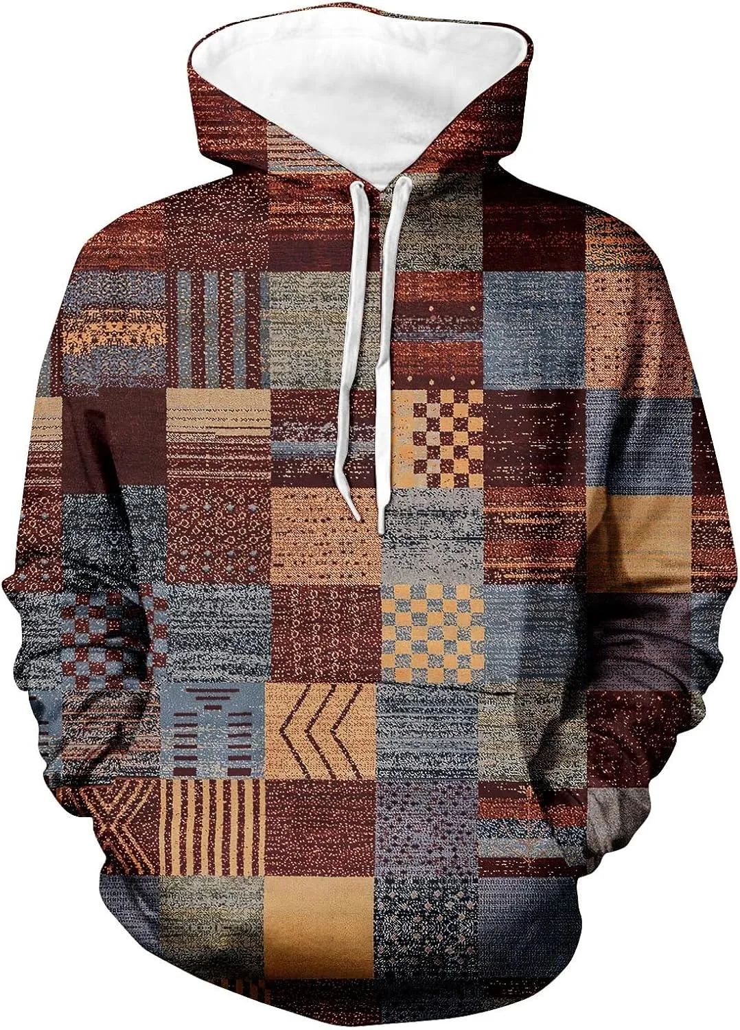 Oversized Hoodie Men Print Plush Warm Fleece Casual Pocket Sweater Winter Coat