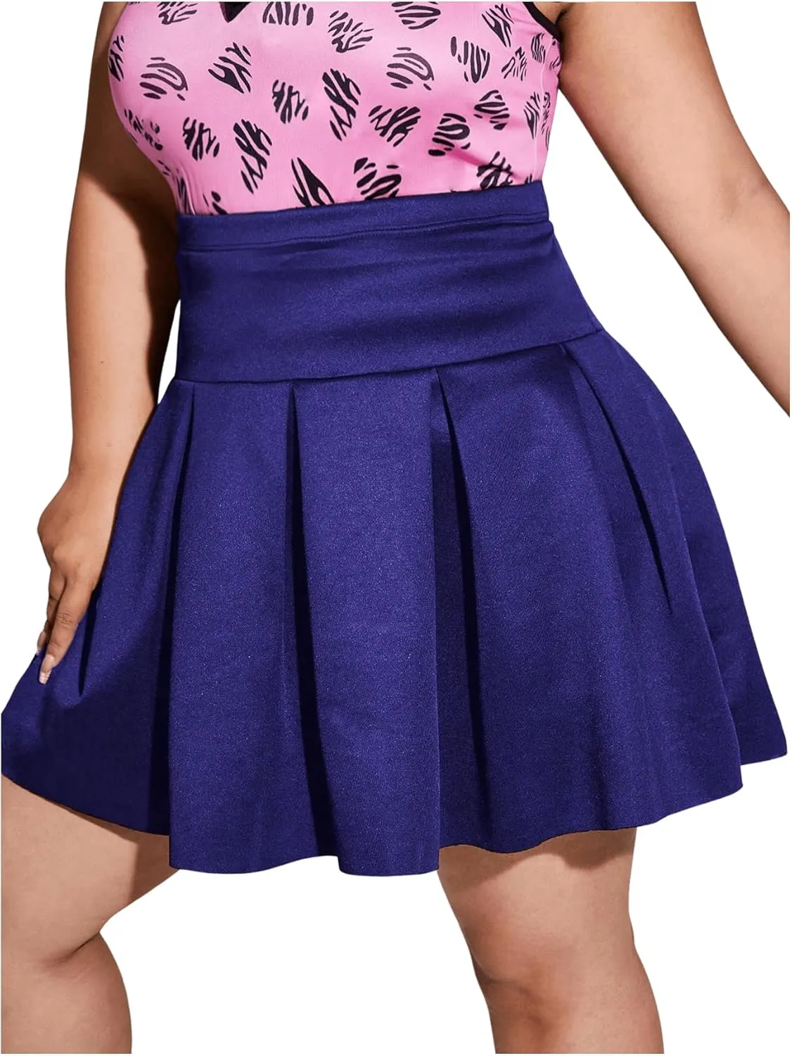 OYOANGLE Women's Plus Size Pleated Skater Skirt High Waist Tennis Sport Mini Flared Skirt