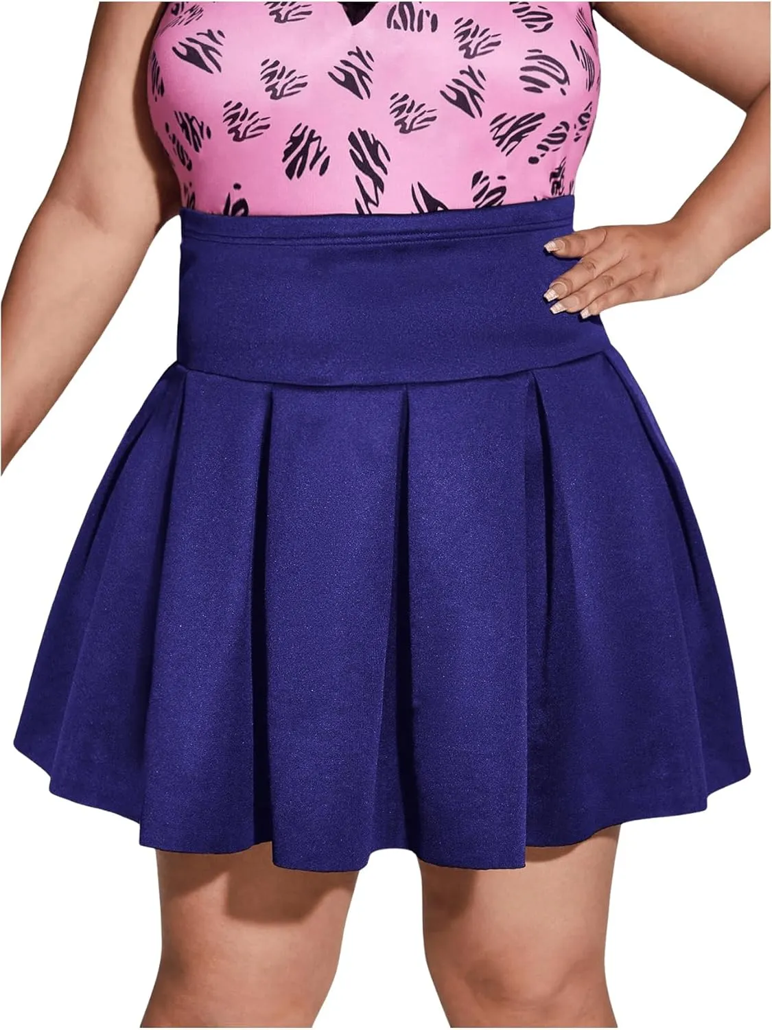 OYOANGLE Women's Plus Size Pleated Skater Skirt High Waist Tennis Sport Mini Flared Skirt