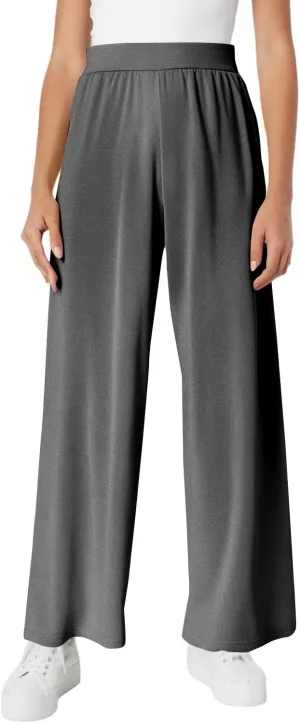 Pants for Women Plus Size Long Wide Leg High Waisted Pants Flowy Pleated Pull On Vacation Trousers with Pockets