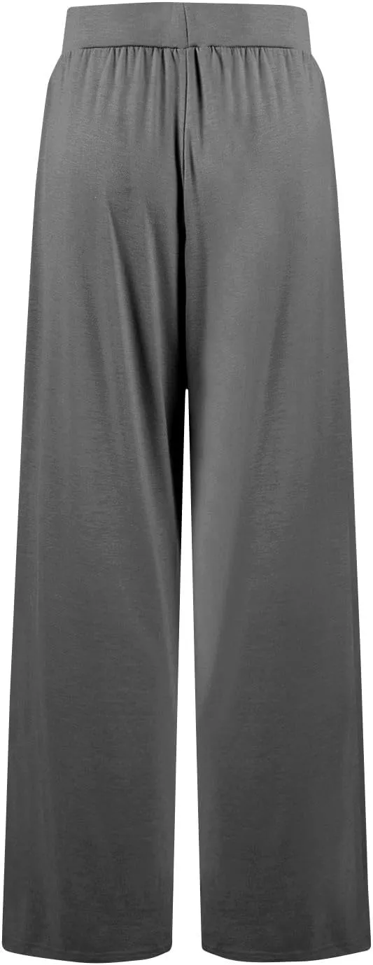 Pants for Women Plus Size Long Wide Leg High Waisted Pants Flowy Pleated Pull On Vacation Trousers with Pockets