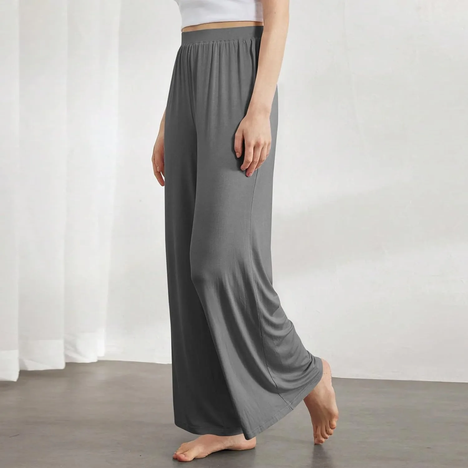 Pants for Women Plus Size Long Wide Leg High Waisted Pants Flowy Pleated Pull On Vacation Trousers with Pockets