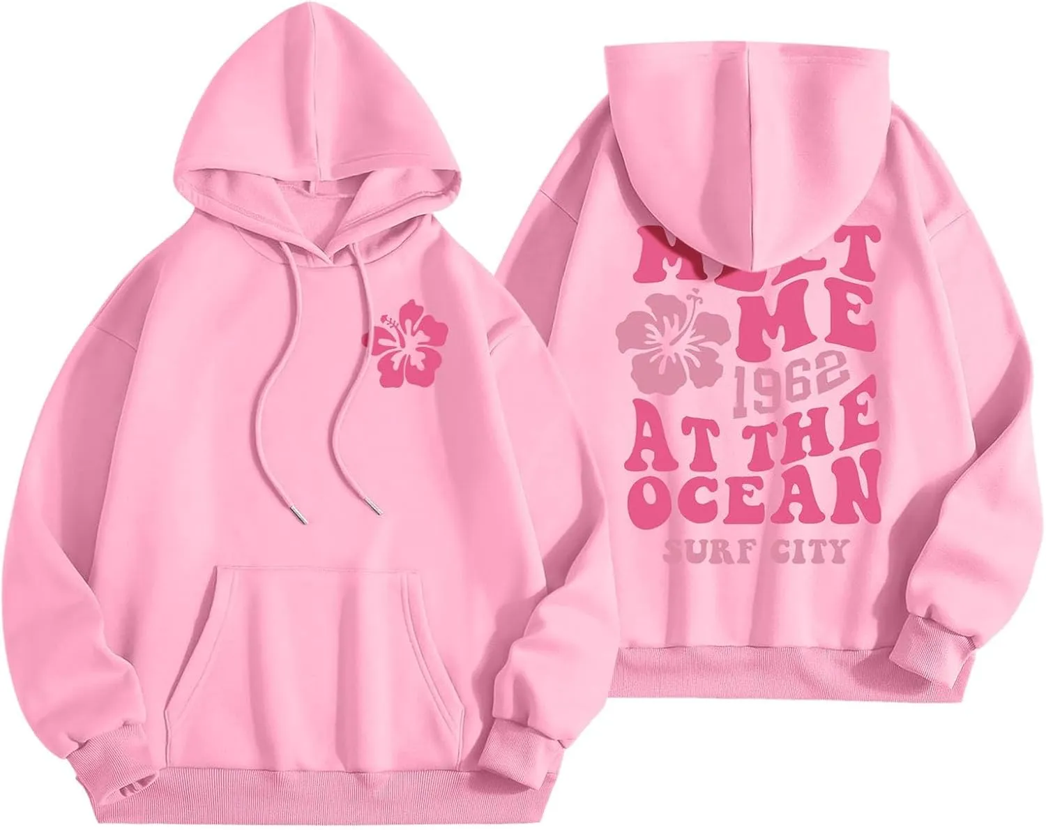 Pink Oversized Hoodie - Unisex Adult Clothing - Active Individuals - Sweatshirt - Long Sleeve - with Pockets