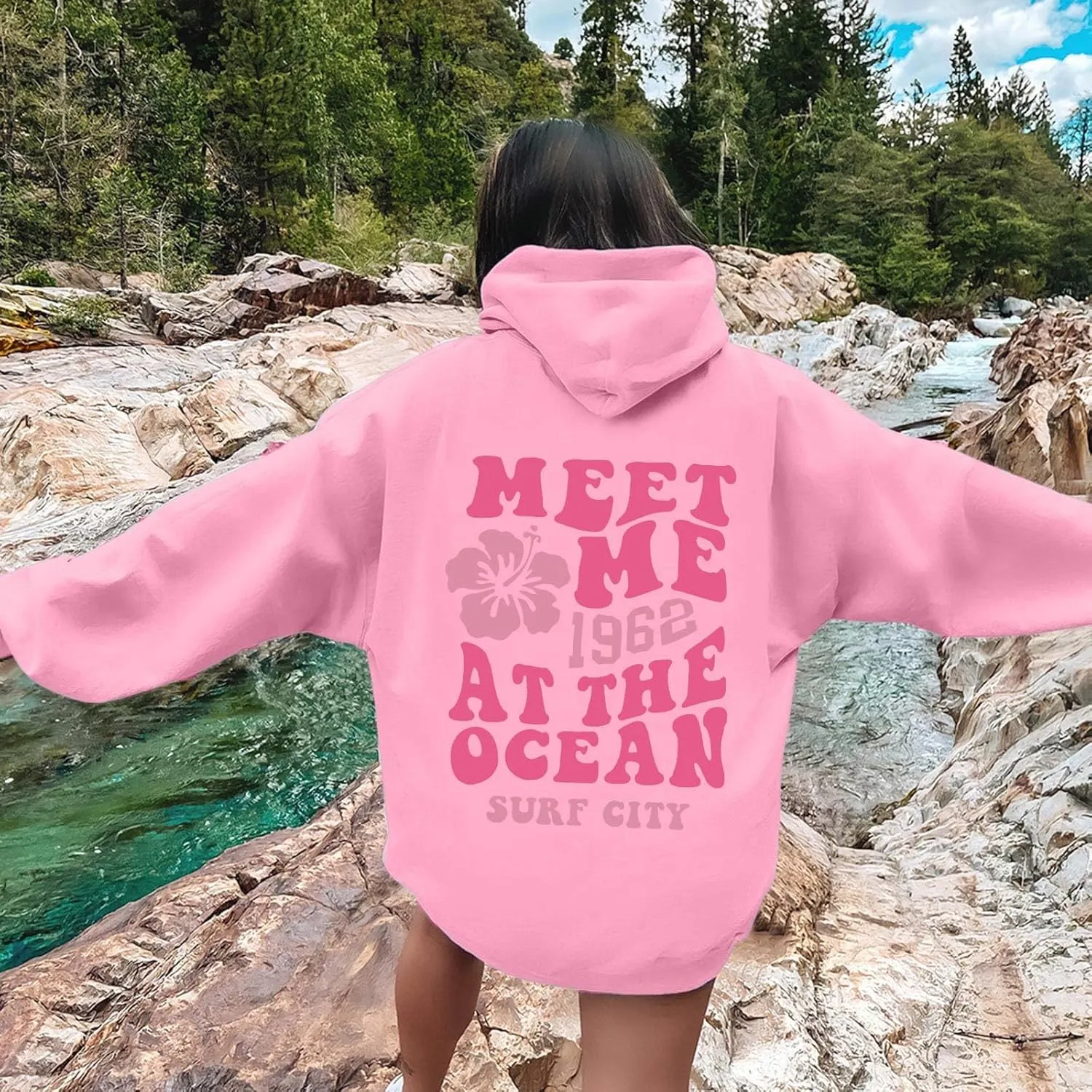 Pink Oversized Hoodie - Unisex Adult Clothing - Active Individuals - Sweatshirt - Long Sleeve - with Pockets