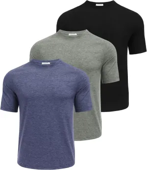 PINSPARK Men's 3 Pack Workout Shirts - Quick Dry Gym Athletic Shirts Moisture Wicking Short Sleeve T Shirts