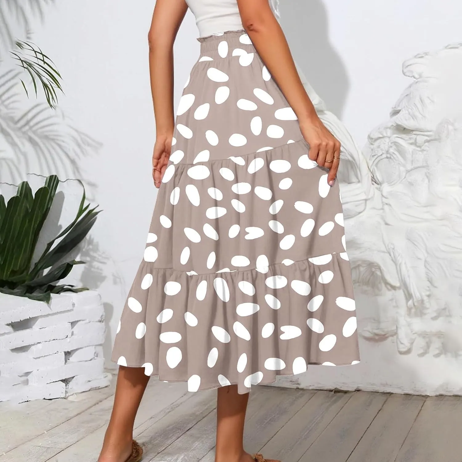 Pleated Skirts for Women Floral Print Midi Maxi Skirts 2025 Summer Casual Aline Elastic High Waist Flowy Long Skirt Pockets