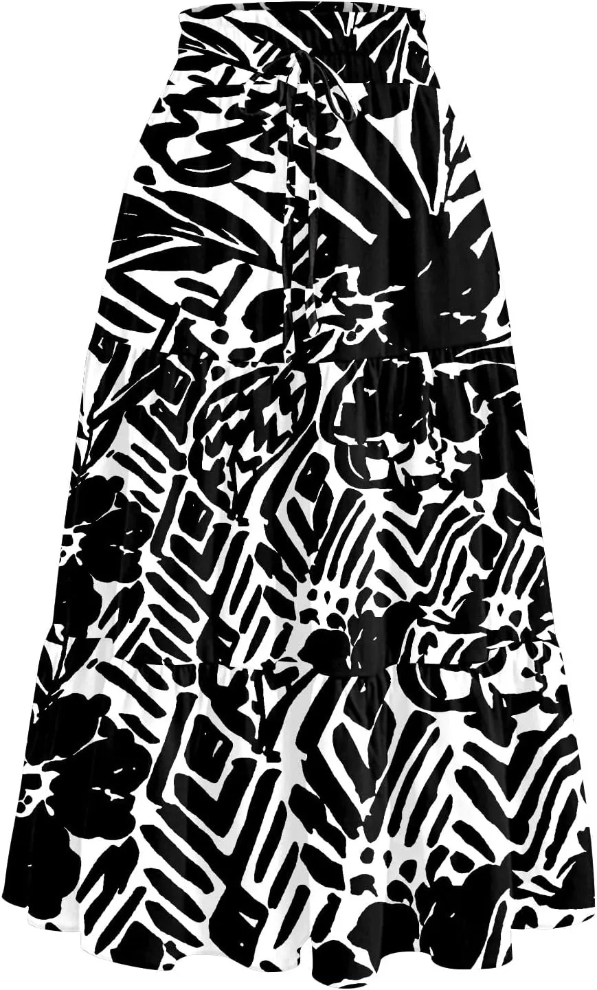 Pleated Skirts for Women Floral Print Midi Maxi Skirts 2025 Summer Casual Aline Elastic High Waist Flowy Long Skirt Pockets