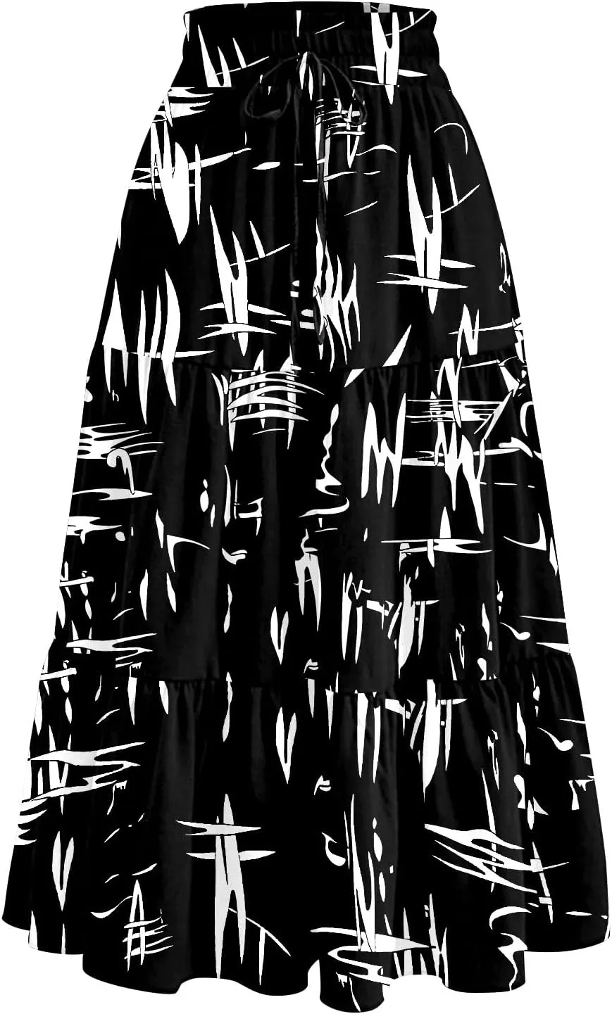 Pleated Skirts for Women Floral Print Midi Maxi Skirts 2025 Summer Casual Aline Elastic High Waist Flowy Long Skirt Pockets
