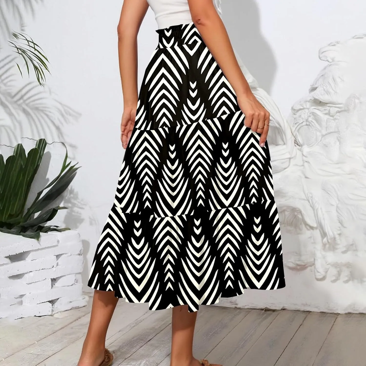 Pleated Skirts for Women Floral Print Midi Maxi Skirts 2025 Summer Casual Aline Elastic High Waist Flowy Long Skirt Pockets