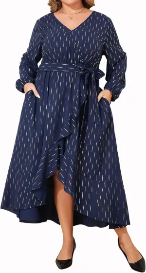 Plus Size Wedding Guest Dress - Long Sleeve V Neck Formal Dress Irregular Evening Gown