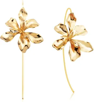 PLwelth Gold Flower Earrings Chunky Gold Floral Earrings for Women Trendy Boho Flower Drop Earring Long Tassel Floral Dangle Earring Hypoallergenic Statement Jewelry Gifts for Her Birthday