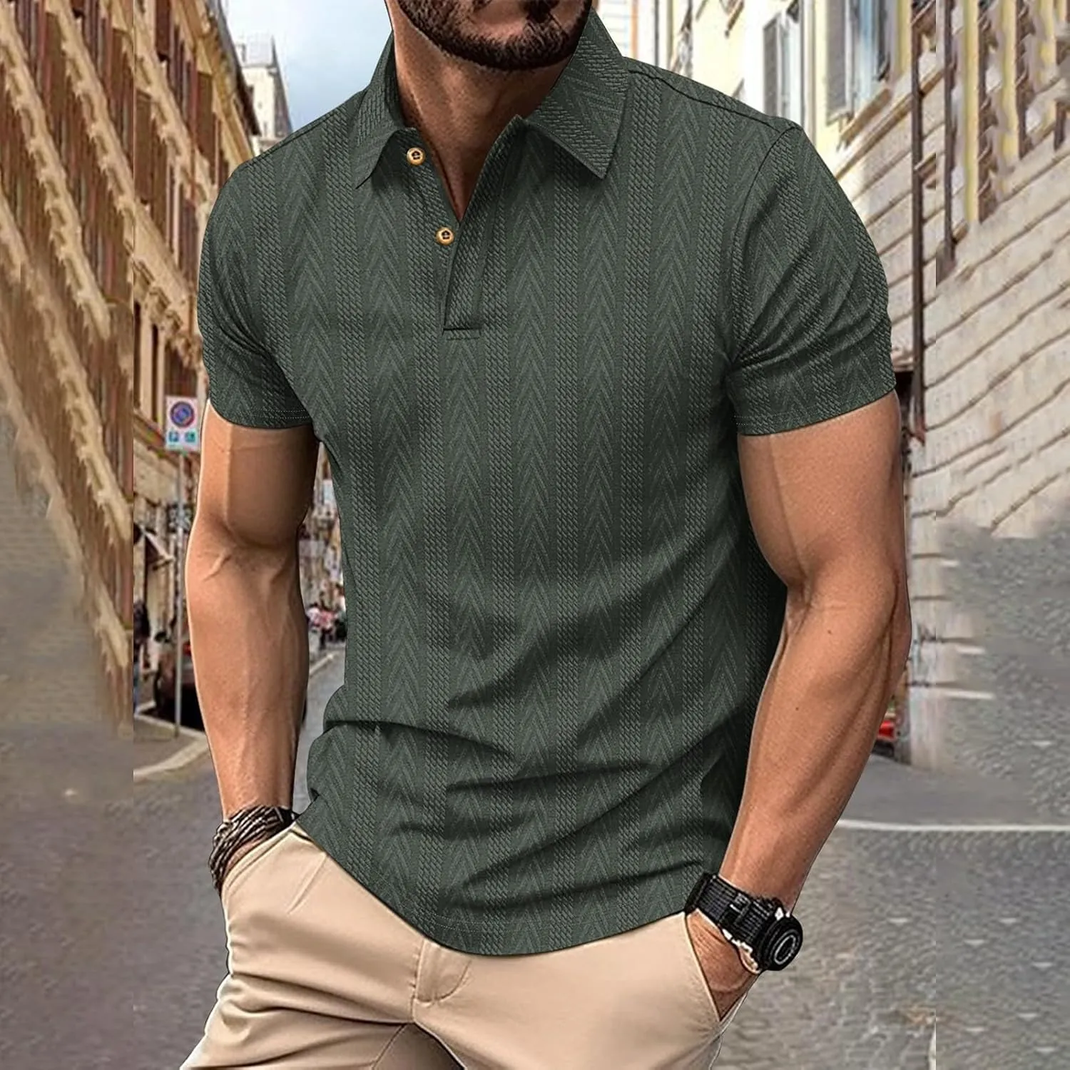 Polo Shirts for Men Short Sleeve Casual Summer Loose Fit Shirt Big and Tall Button Up Muscle Collared Fashion Beach T-Shirt
