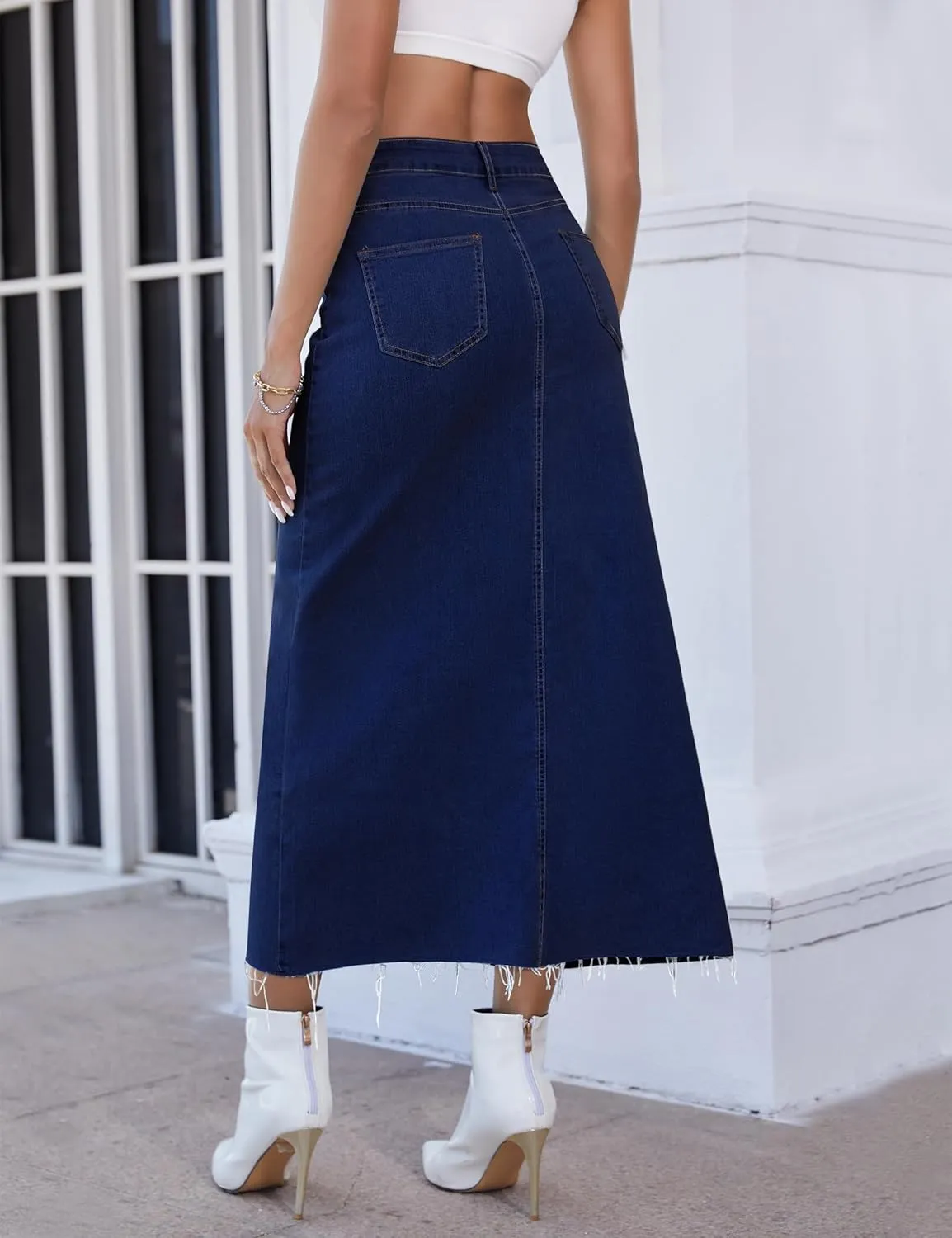 Qazel Vorrlon Long Denim Skirts for Women High Waisted A Line Jean Skirt Stretchy Denim Maxi Skirt 2023 Trendy Y2K