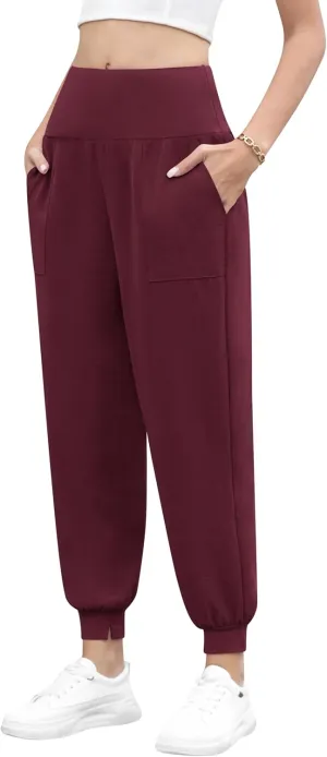 QUEZHU Women High Waist Joggers Palazzo Pants Fall Elastic Waist Casual Lounge Pants with Pockets