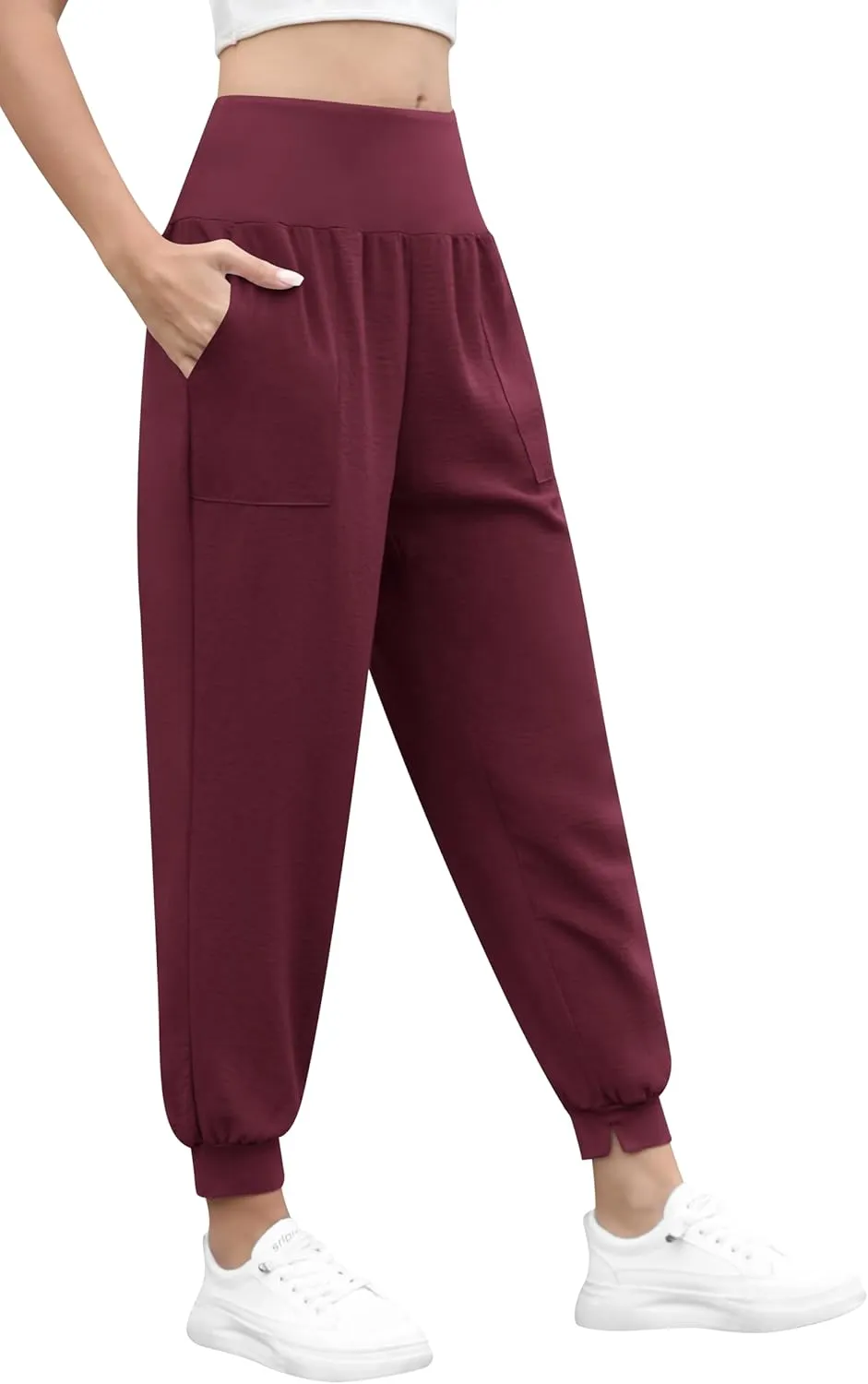 QUEZHU Women High Waist Joggers Palazzo Pants Fall Elastic Waist Casual Lounge Pants with Pockets