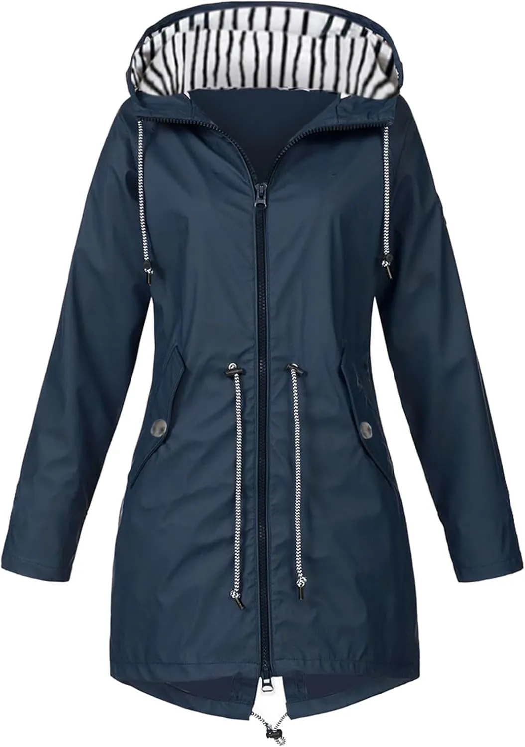 Rain Jacket for Women Lightweight Long Hooded Raincoat Waterproof Outdoor Travel Hiking Windbreaker Trench Coats