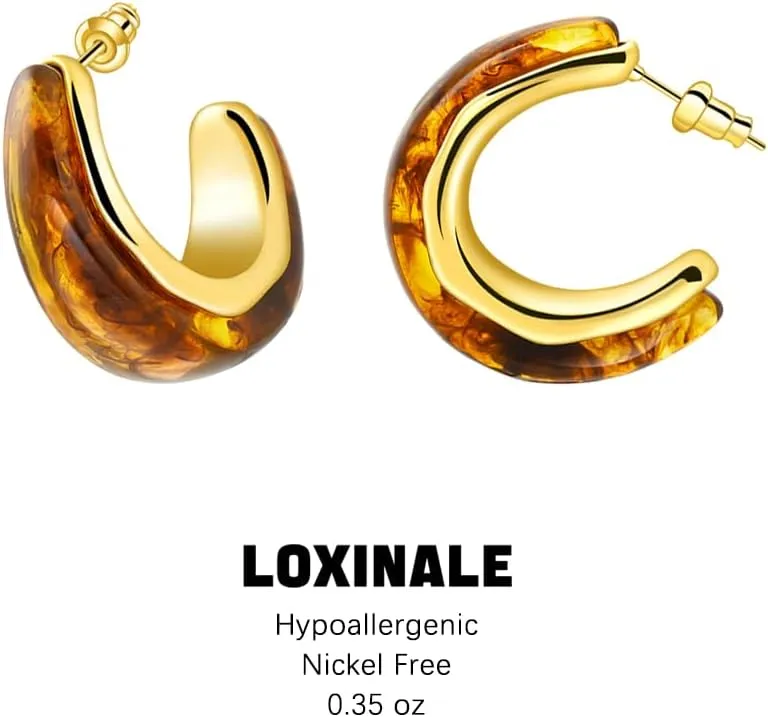 Resin Half Hoops Earrings - Statement Chunky Hoop Earings, Thick Open Loop Stud Earings for Vacation Elegant, Ideal Trendy C Circle Jewelry As Gift