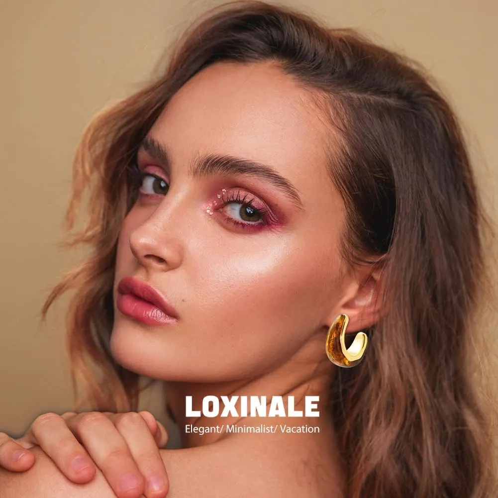 Resin Half Hoops Earrings - Statement Chunky Hoop Earings, Thick Open Loop Stud Earings for Vacation Elegant, Ideal Trendy C Circle Jewelry As Gift