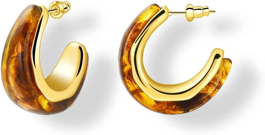 Resin Half Hoops Earrings - Statement Chunky Hoop Earings, Thick Open Loop Stud Earings for Vacation Elegant, Ideal Trendy C Circle Jewelry As Gift