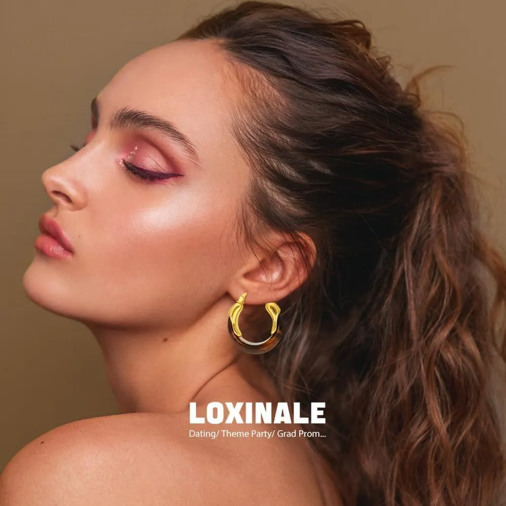 Resin Hoops Earrings - Statement Loop Earings Hypoallergenic Nickel Free, U Shape Latch Back Earings for Sensitive Earlobes
