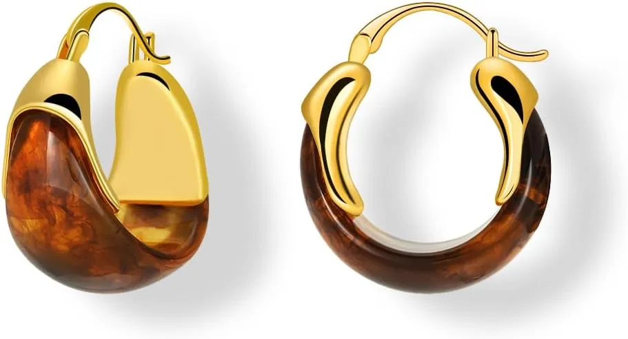 Resin Hoops Earrings - Statement Loop Earings Hypoallergenic Nickel Free, U Shape Latch Back Earings for Sensitive Earlobes