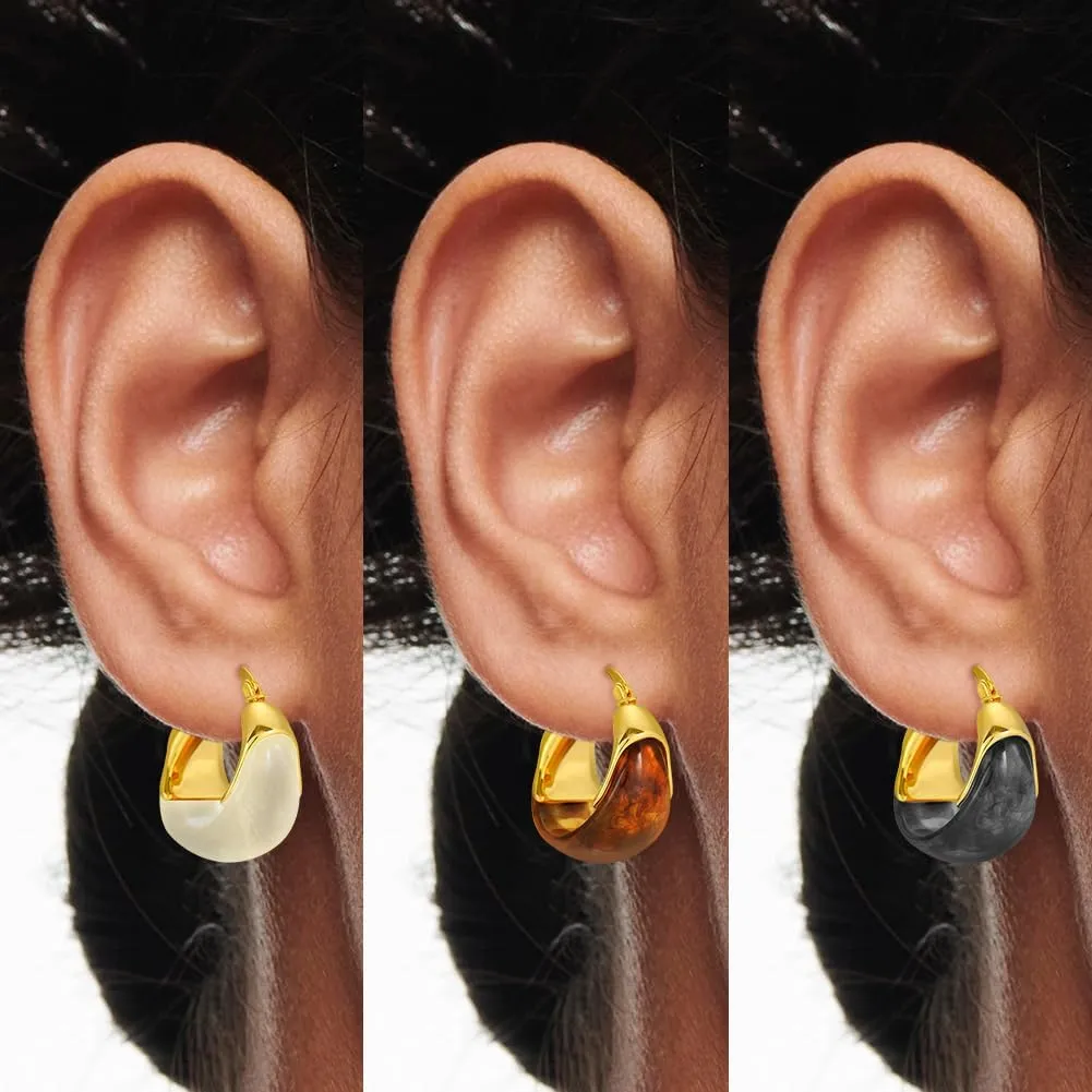 Resin Hoops Earrings - Statement Loop Earings Hypoallergenic Nickel Free, U Shape Latch Back Earings for Sensitive Earlobes