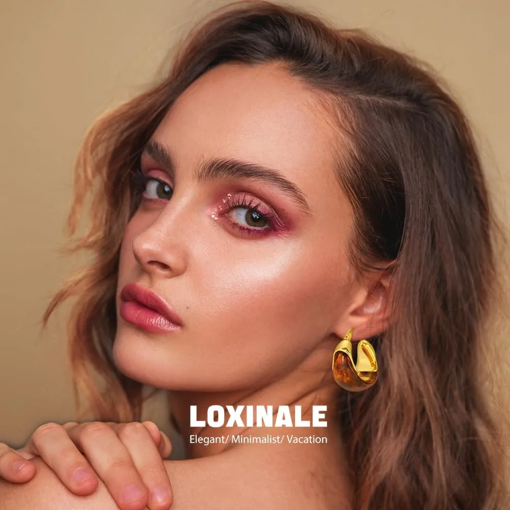 Resin Hoops Earrings - Statement Loop Earings Hypoallergenic Nickel Free, U Shape Latch Back Earings for Sensitive Earlobes