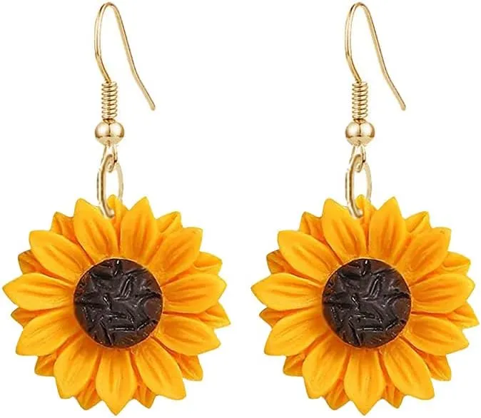Resin Sunflower Earrings for Women Yellow Sun Flower Drop Dangle Earrings