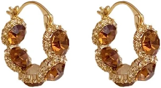 Retro Huggie Earrings Women Jewelry with Zircon Circular Earrings Ear Buckle Luxury Earrings
