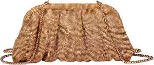 Rhinestone Evening Bag Pleated Lady Purse Party Banquet Wedding Clutches for Women Girl Cocktail Crossbody Shoulder Bag, Gd, 9.44x4.72x3.54in