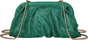 Rhinestone Evening Bag Pleated Lady Purse Party Banquet Wedding Clutches for Women Girl Cocktail Crossbody Shoulder Bag, Gn, 9.44x4.72x3.54in