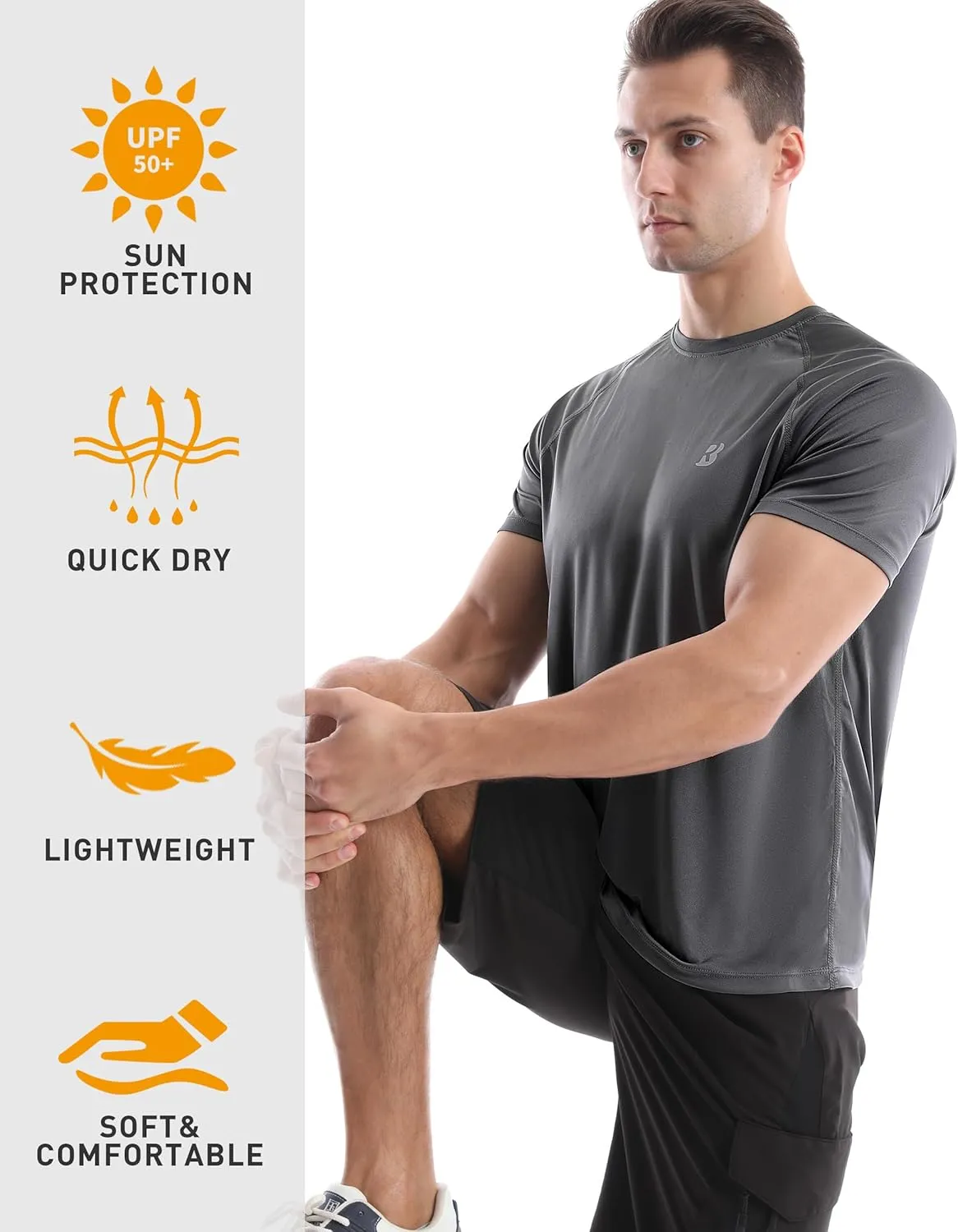 Roadbox Men's Rash Guard Short Sleeve, UPF 50  UV Sun Protection Swim Shirts, Quick Dry Lightweight Water Surf Beach T-Shirt