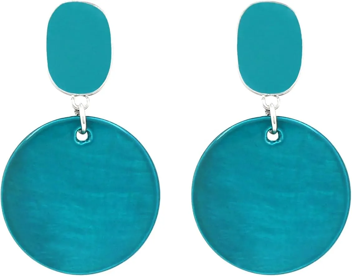 Round Circle Sea Shell Drop Earrings for Women Bohemian Statement Hypoallergenic Stud Dangle Earrings