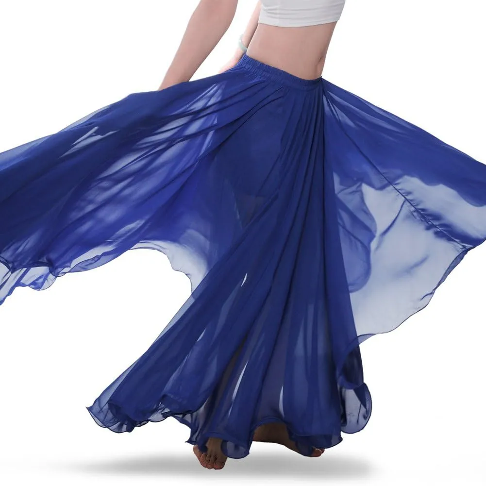 ROYAL SMEELA Chiffon Belly Dance Skirt for Women Belly Dancing Costume Outfit Tribal Maxi Full Skirts Solid Color Skirt Voile