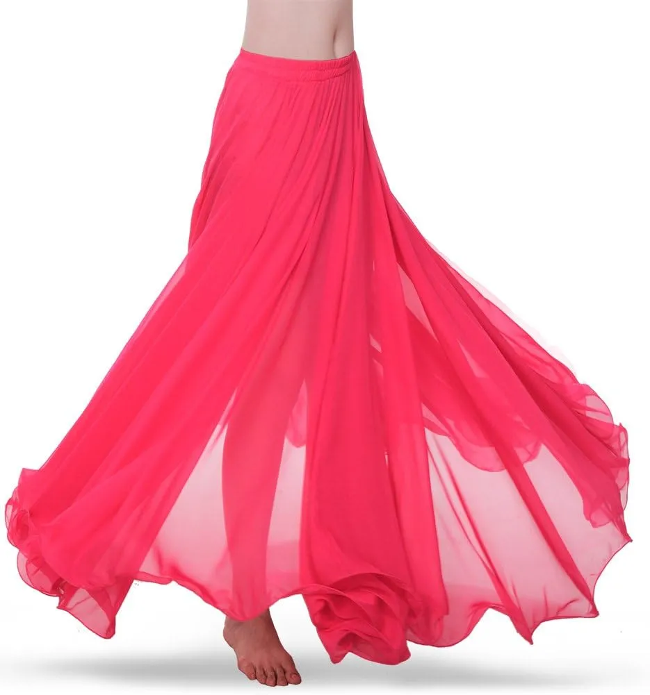 ROYAL SMEELA Chiffon Belly Dance Skirt for Women Belly Dancing Costume Outfit Tribal Maxi Full Skirts Solid Color Skirt Voile