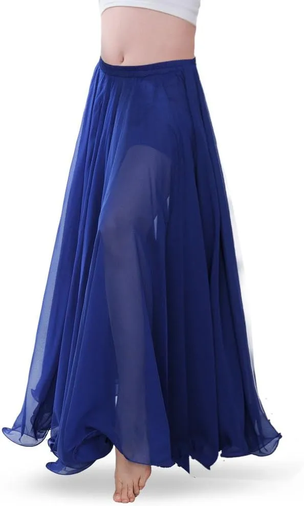ROYAL SMEELA Chiffon Belly Dance Skirt for Women Belly Dancing Costume Outfit Tribal Maxi Full Skirts Solid Color Skirt Voile