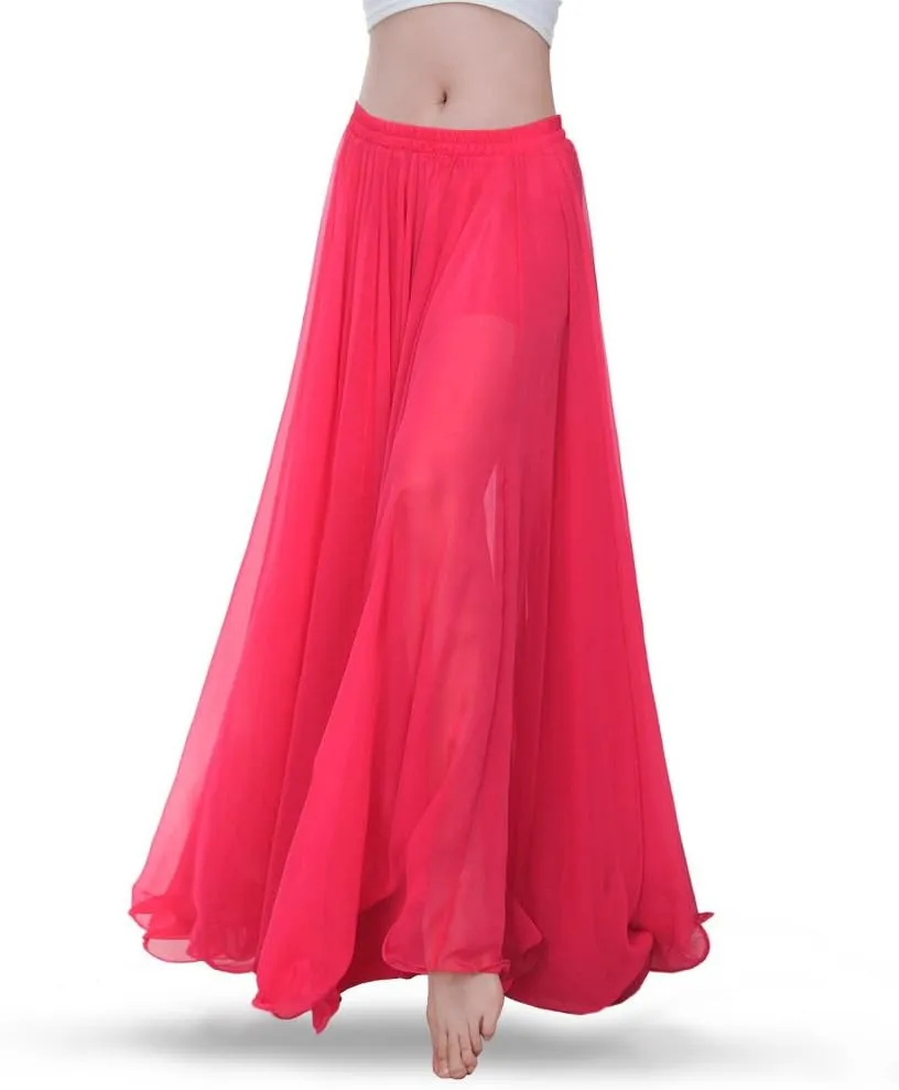 ROYAL SMEELA Chiffon Belly Dance Skirt for Women Belly Dancing Costume Outfit Tribal Maxi Full Skirts Solid Color Skirt Voile